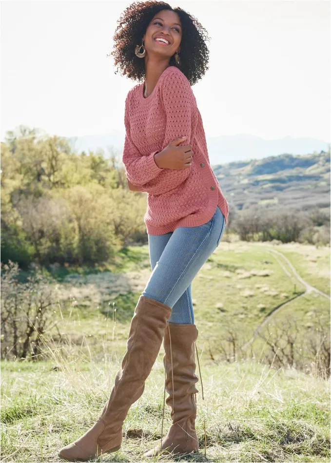 OVER THE KNEE STRETCH BOOTS Taupe Women VENUS Boots and Booties