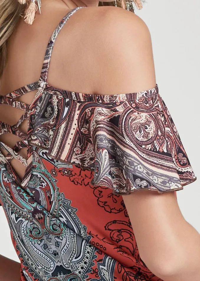 PAISLEY COLDSHOULDER TOP Rust Multi Women VENUS Casual Tops