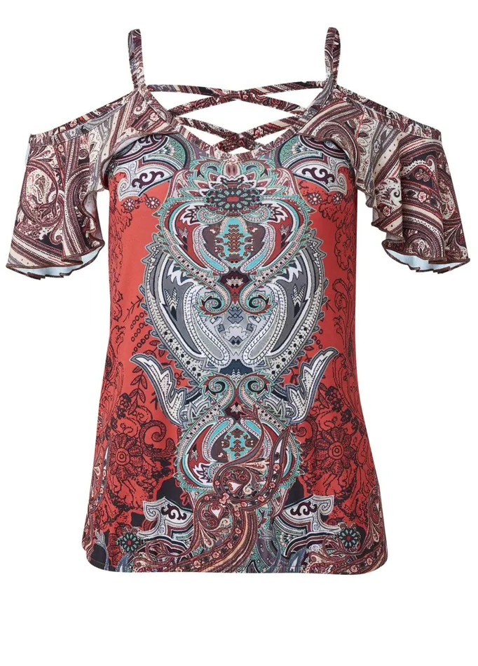 PAISLEY COLDSHOULDER TOP Rust Multi Women VENUS Casual Tops