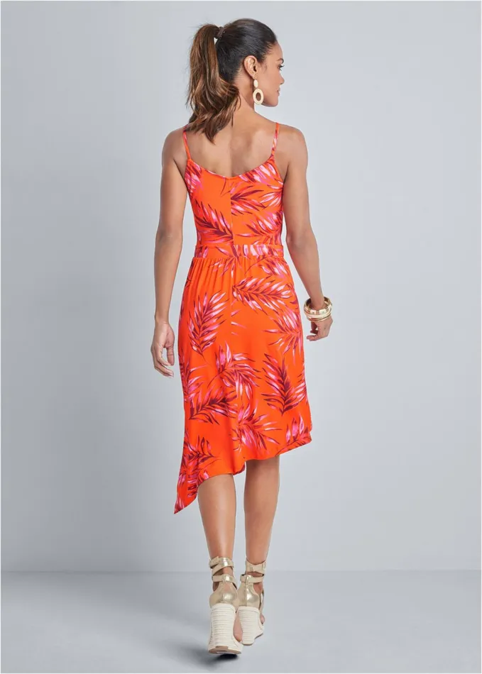 PALM LEAF ASYMMETRICAL DRESS Orange Multi Women VENUS Sundresses