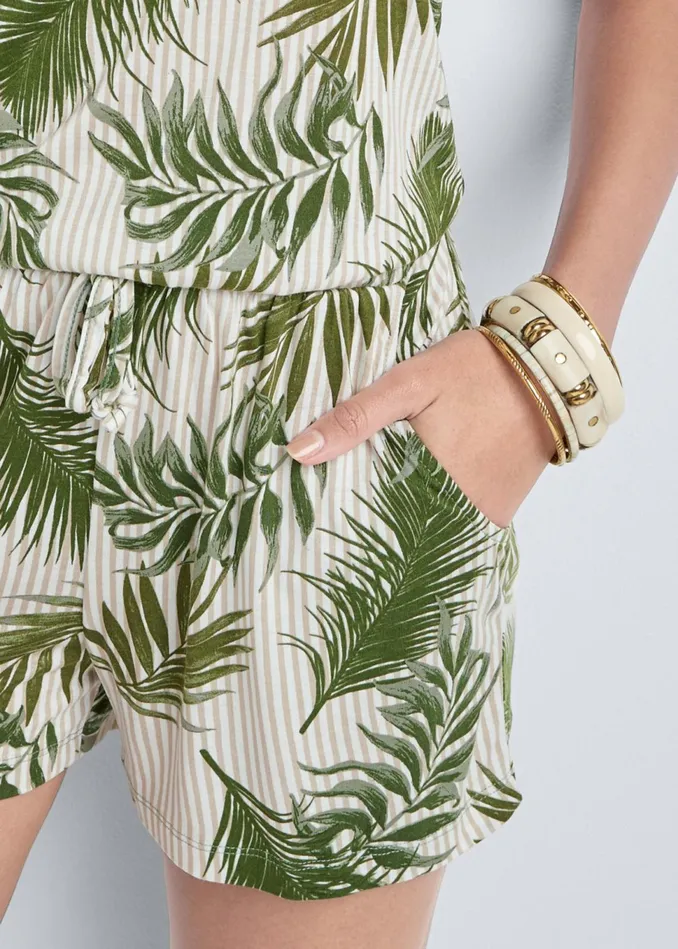 PALM PRINTED ROMPER White Multi Women VENUS Casual Jumpsuits and Rompers
