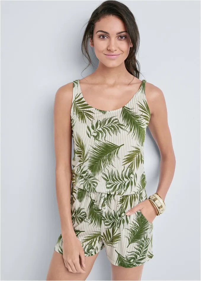 PALM PRINTED ROMPER White Multi Women VENUS Casual Jumpsuits and Rompers