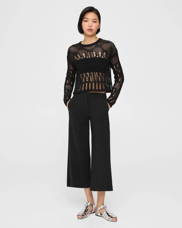Pants Women Theory Cropped WideLeg Pant In Precision Ponte Black