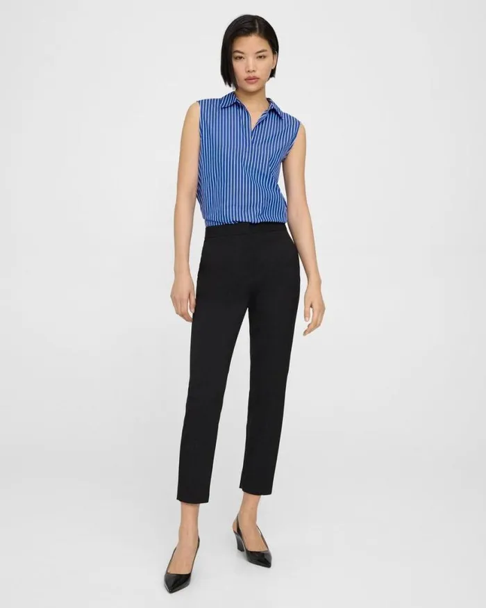 Pants Women Theory Fitted Pant In Textured Gabardine Black