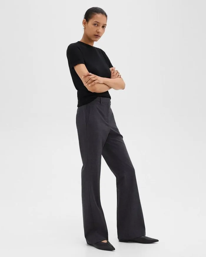 Pants Women Theory Flared Pant In Good Wool Charcoal Melange
