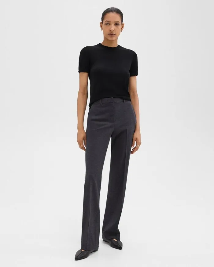 Pants Women Theory Flared Pant In Good Wool Charcoal Melange