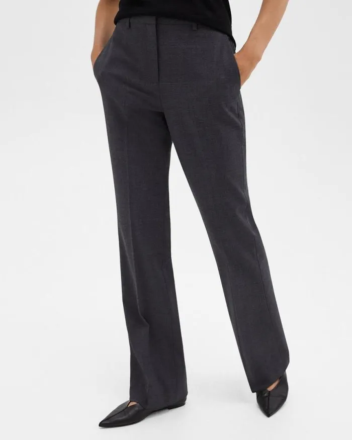 Pants Women Theory Flared Pant In Good Wool Charcoal Melange