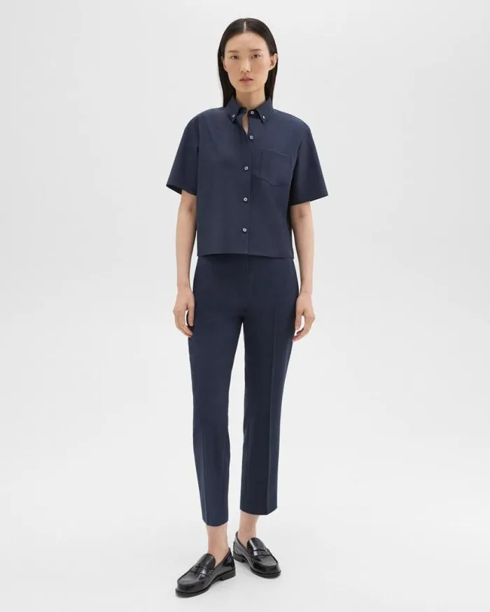Pants Women Theory HighWaist Slim Crop Pant In Oxford Wool Nocturne Navy