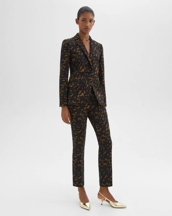 Pants Women Theory HighWaist Slim Crop Pant In Tortoiseshell Printed Crepe Dark Brown Multi Pants Women Theory HighWaist Slim Crop Pant In Tortoiseshell Printed Crepe Dark Brown Multi
