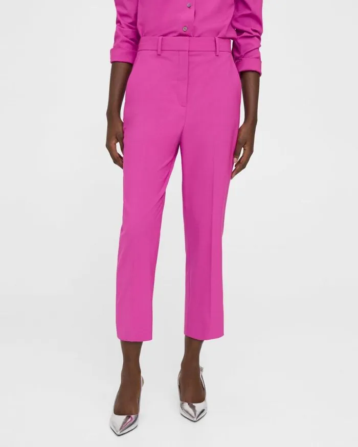 Pants Women Theory HighWaist StraightLeg Pant In Good Wool Carnation