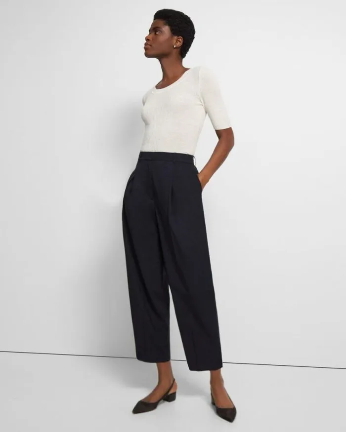 Pants Women Theory Pleated Carrot Pant In Good Wool New Navy