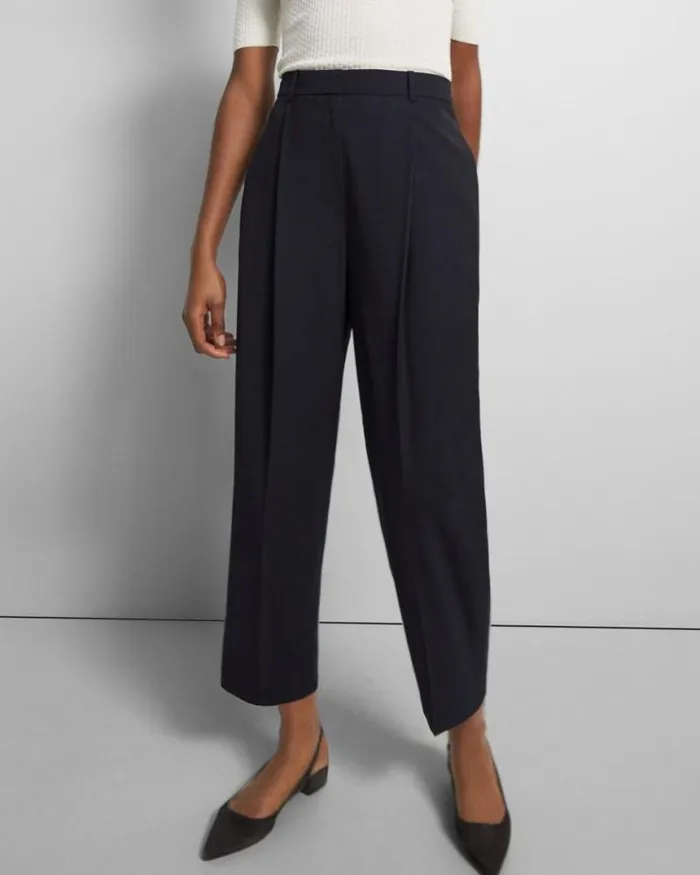 Pants Women Theory Pleated Carrot Pant In Good Wool New Navy