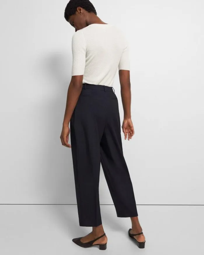 Pants Women Theory Pleated Carrot Pant In Good Wool New Navy