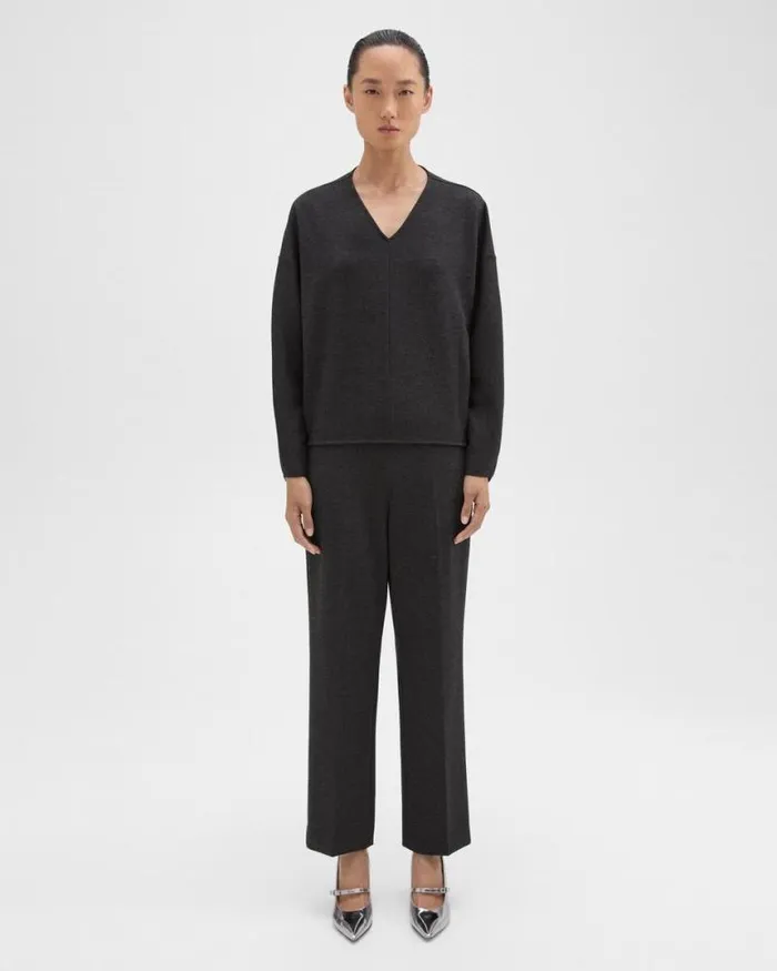 Pants Women Theory PullOn Pant In DoubleKnit Jersey Charcoalblack