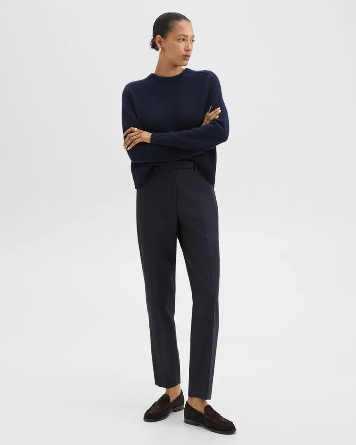 Pants Women Theory Tapered HighWaist Pant In Sleek Flannel Navy