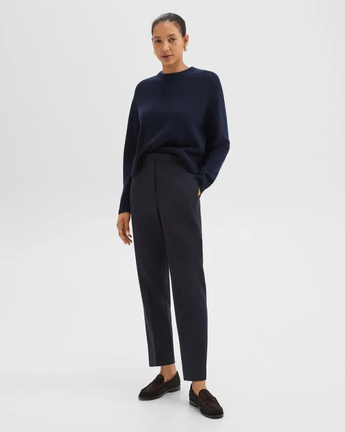 Pants Women Theory Tapered HighWaist Pant In Sleek Flannel Navy