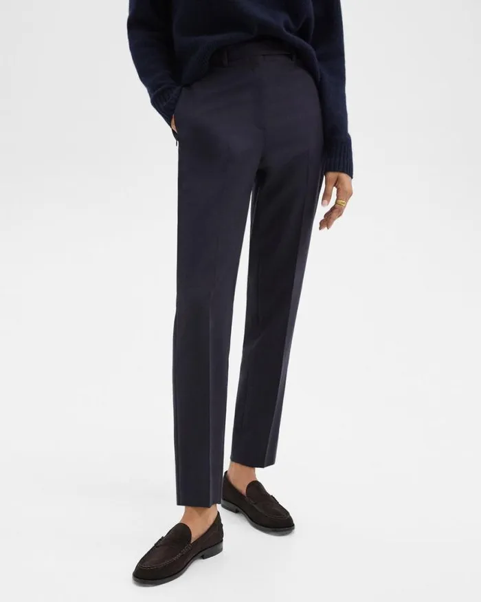 Pants Women Theory Tapered HighWaist Pant In Sleek Flannel Navy