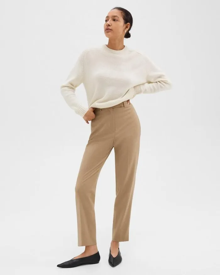 Pants Women Theory Tapered HighWaist Pant In Sleek Flannel New Camel