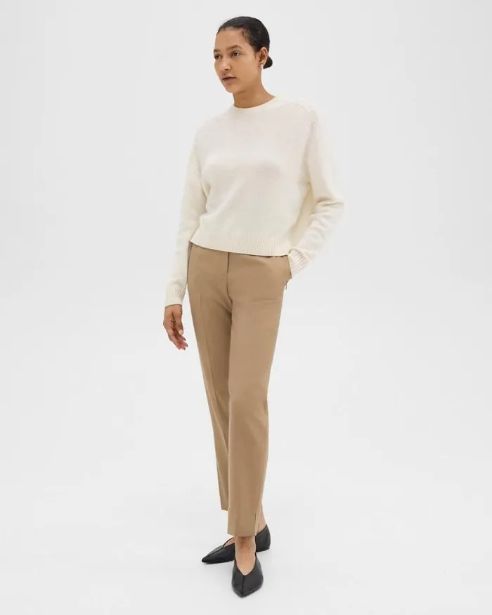 Pants Women Theory Tapered HighWaist Pant In Sleek Flannel New Camel