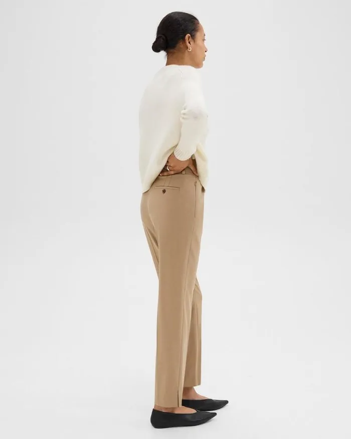Pants Women Theory Tapered HighWaist Pant In Sleek Flannel New Camel