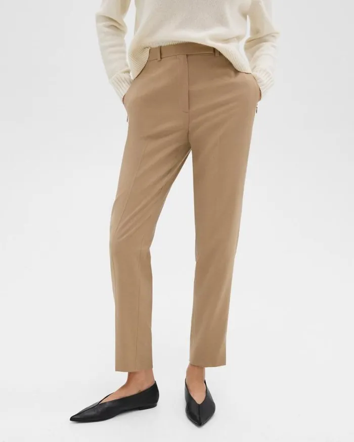 Pants Women Theory Tapered HighWaist Pant In Sleek Flannel New Camel