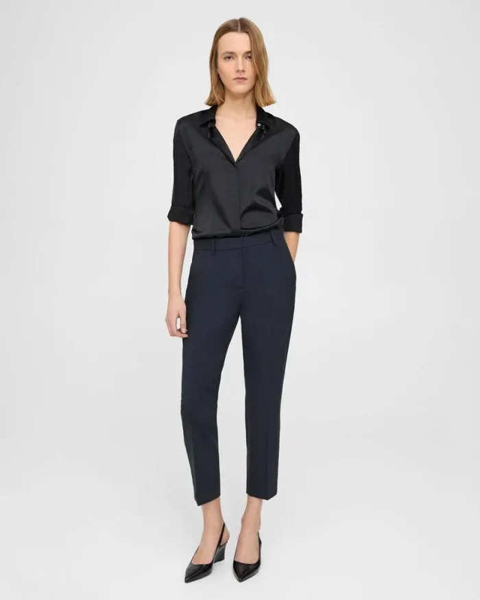Pants Women Theory Treeca Pant In Stretch Wool Nocturne Navy
