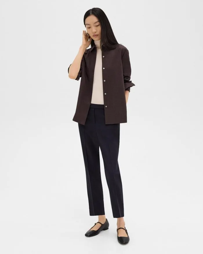 Pants Women Theory Treeca PullOn Pant In Sleek Flannel Navy
