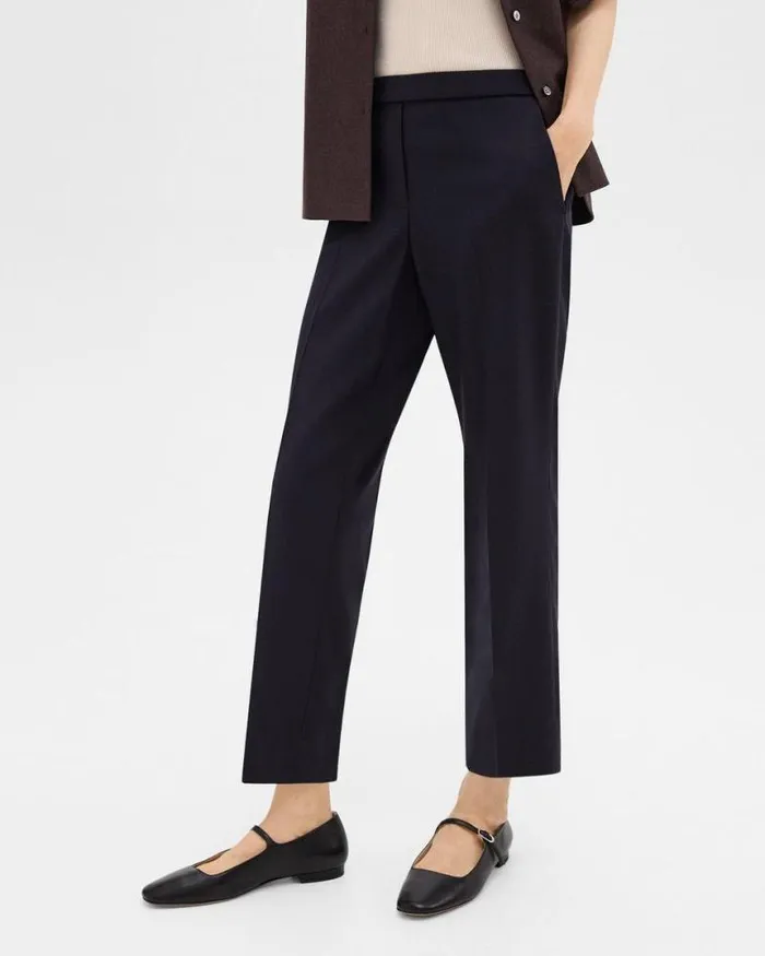 Pants Women Theory Treeca PullOn Pant In Sleek Flannel Navy