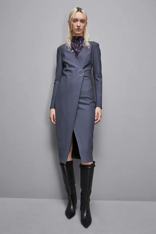 Patrizia Pepe Dresses Essential Wool Slim Fit Dress Grey 8211 Women