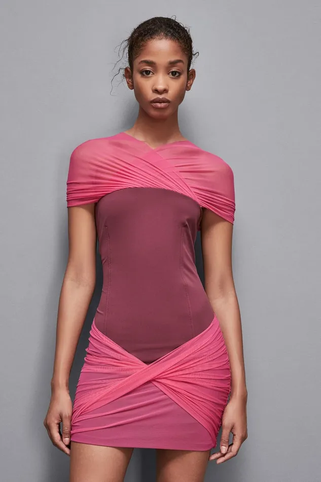 Patrizia Pepe Dresses Jersey And Tulle Mini Dress Pink 8211 Women