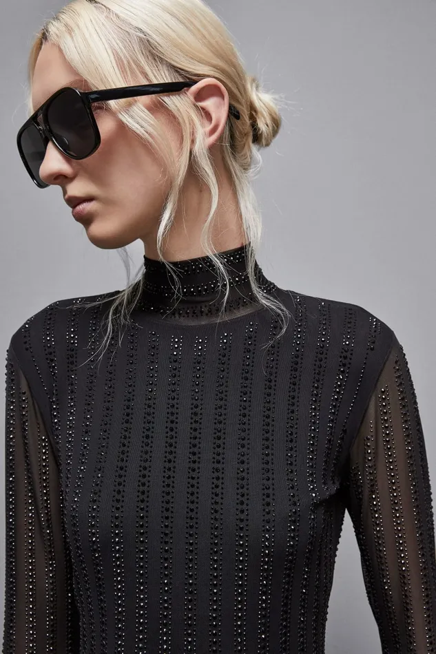 Patrizia Pepe Dresses LongSleeved Dress With Rhinestones Black 8211 Women