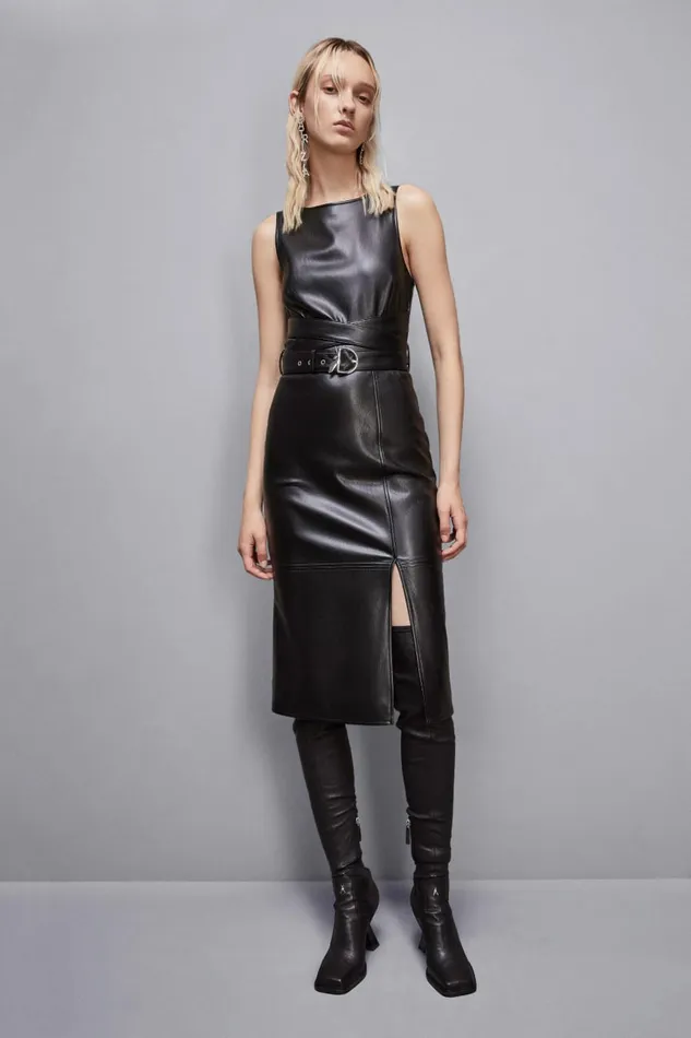 Patrizia Pepe Dresses Midi Dress In Coated Fabric Black 8211 Women