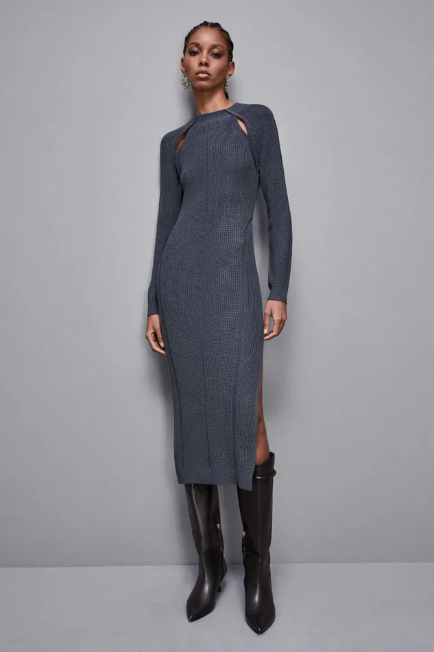 Patrizia Pepe Dresses Wool Blend Midi Dress Grey 8211 Women
