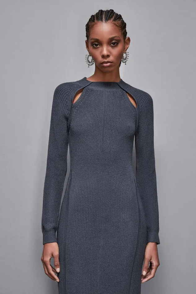 Patrizia Pepe Dresses Wool Blend Midi Dress Grey 8211 Women