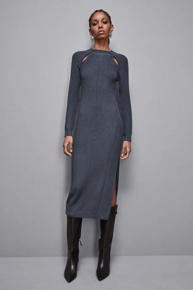 Patrizia Pepe Dresses Wool Blend Midi Dress Grey 8211 Women