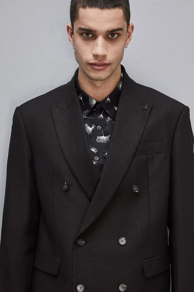 Patrizia Pepe Jackets Regular DoubleBreasted Linen And Viscose Blend Jacket Black 8211 Men