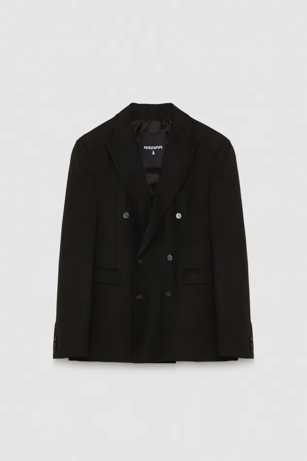 Patrizia Pepe Jackets Regular DoubleBreasted Linen And Viscose Blend Jacket Black 8211 Men