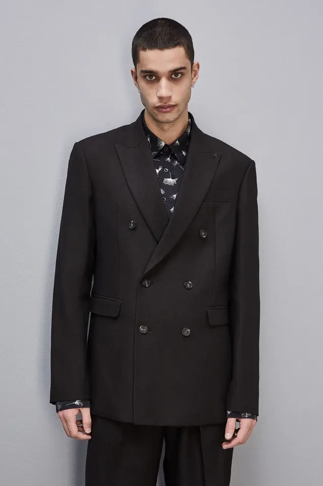 Patrizia Pepe Jackets Regular DoubleBreasted Linen And Viscose Blend Jacket Black 8211 Men