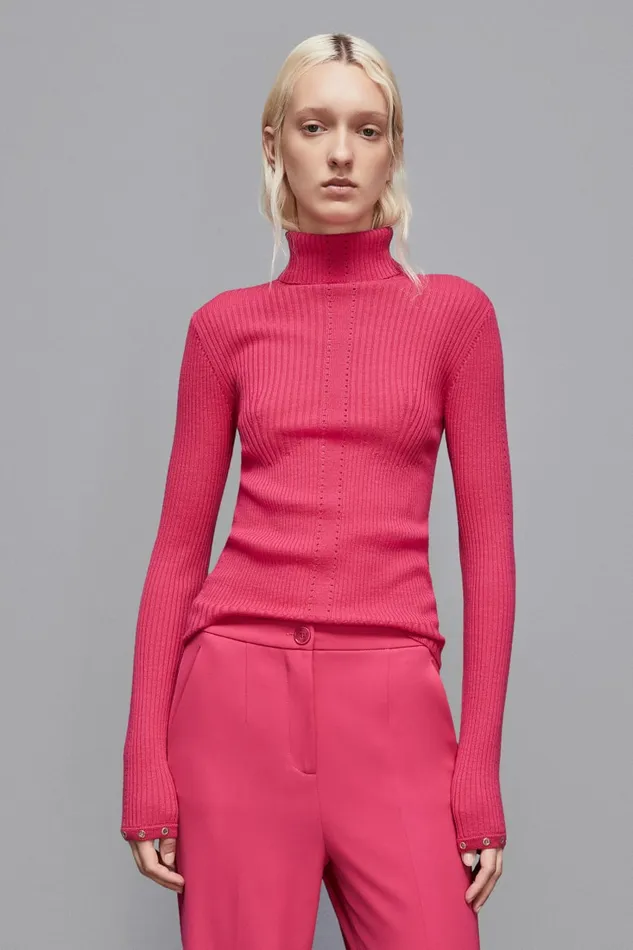 Patrizia Pepe Knitwear Essential Wool Turtleneck Sweater Pink 8211 Women