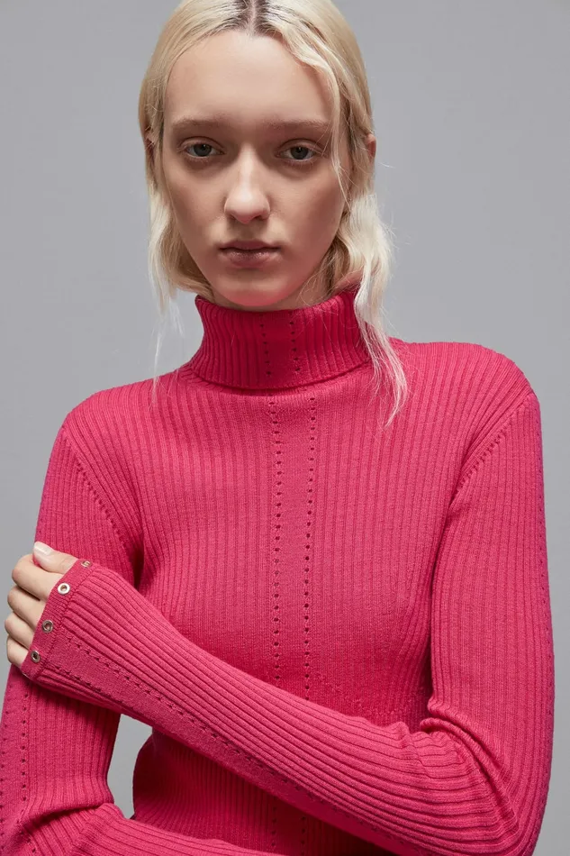 Patrizia Pepe Knitwear Essential Wool Turtleneck Sweater Pink 8211 Women