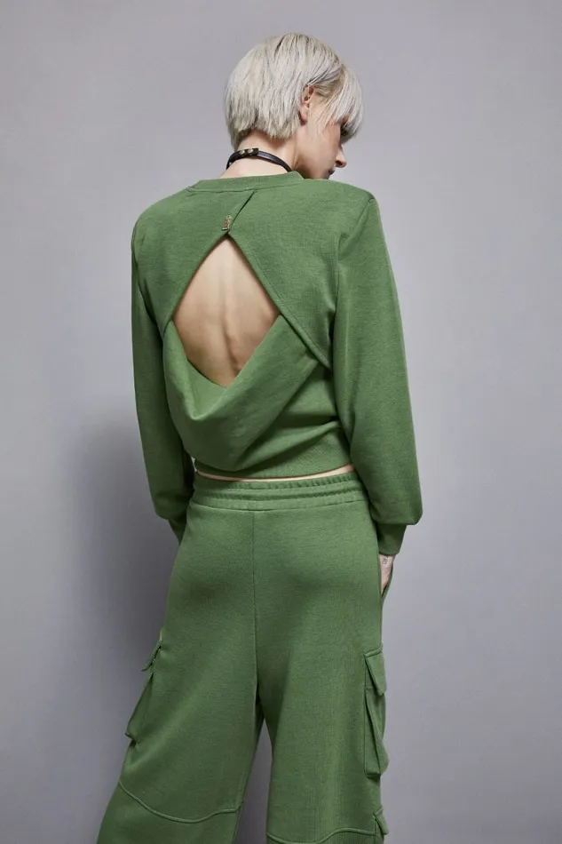 Patrizia Pepe Knitwear LongSleeved Cotton Sweatshirt Green 8211 Women