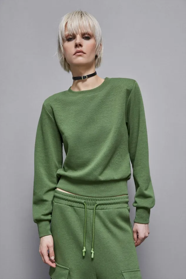 Patrizia Pepe Knitwear LongSleeved Cotton Sweatshirt Green 8211 Women
