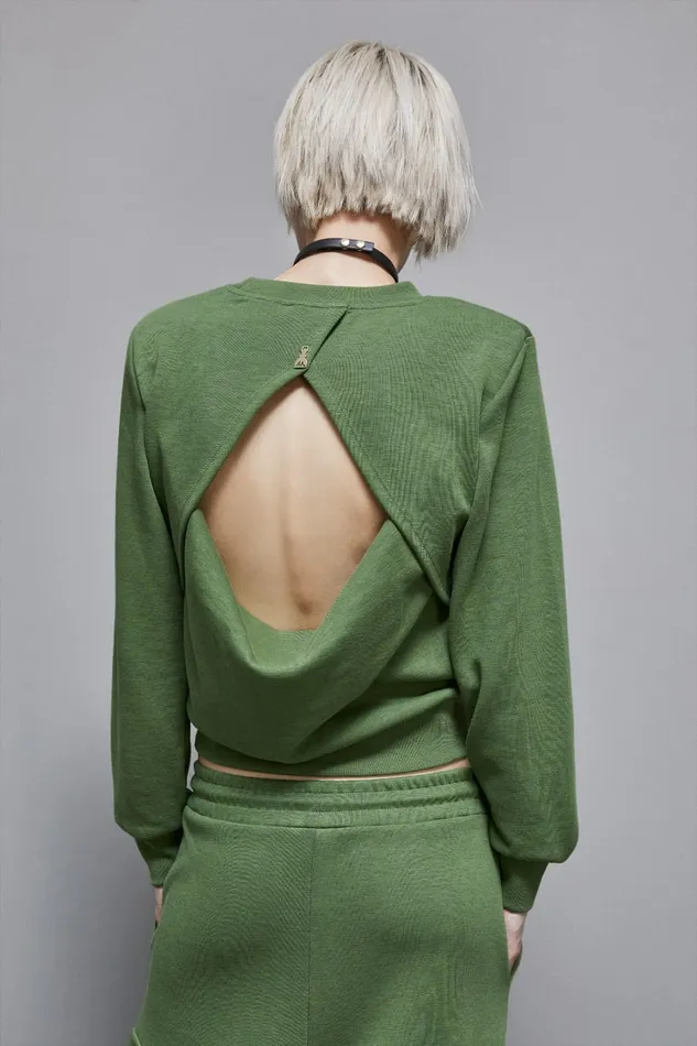 Patrizia Pepe Knitwear LongSleeved Cotton Sweatshirt Green 8211 Women