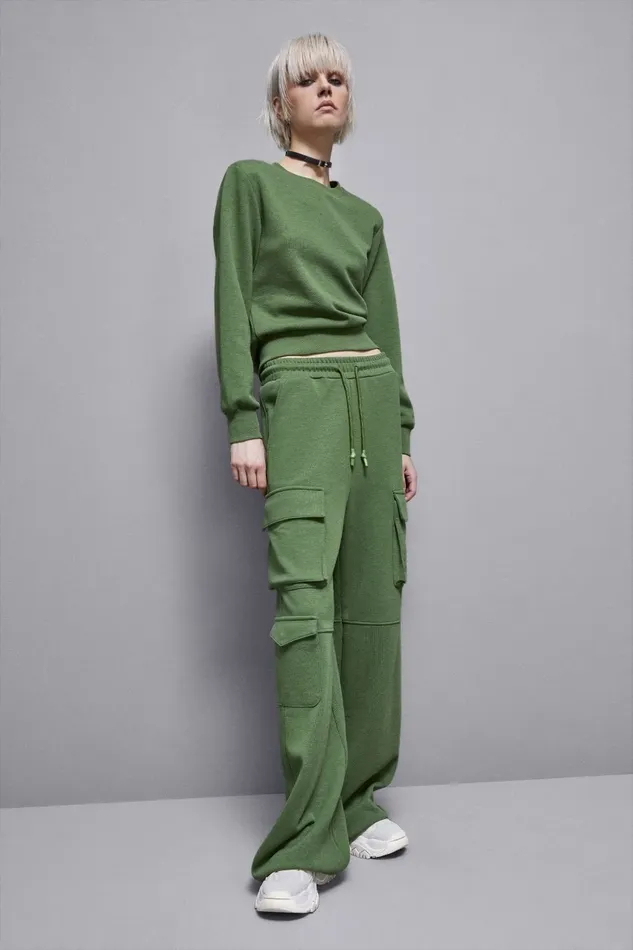 Patrizia Pepe Knitwear LongSleeved Cotton Sweatshirt Green 8211 Women
