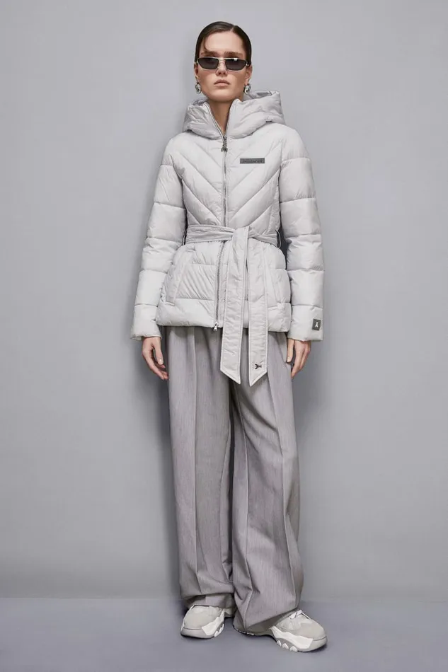 Patrizia Pepe Outerwear Essential Down Jacket With Belt Grey 8211 Women