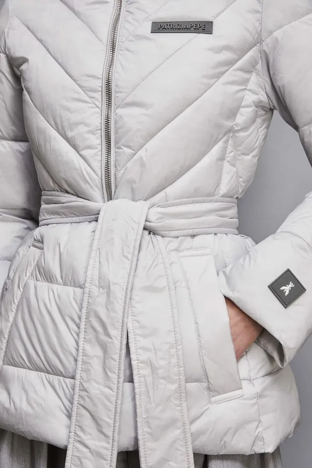Patrizia Pepe Outerwear Essential Down Jacket With Belt Grey 8211 Women