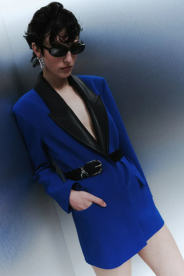 Patrizia Pepe Outerwear Mixed Fabric Jacket With Belt Blue 8211 Women