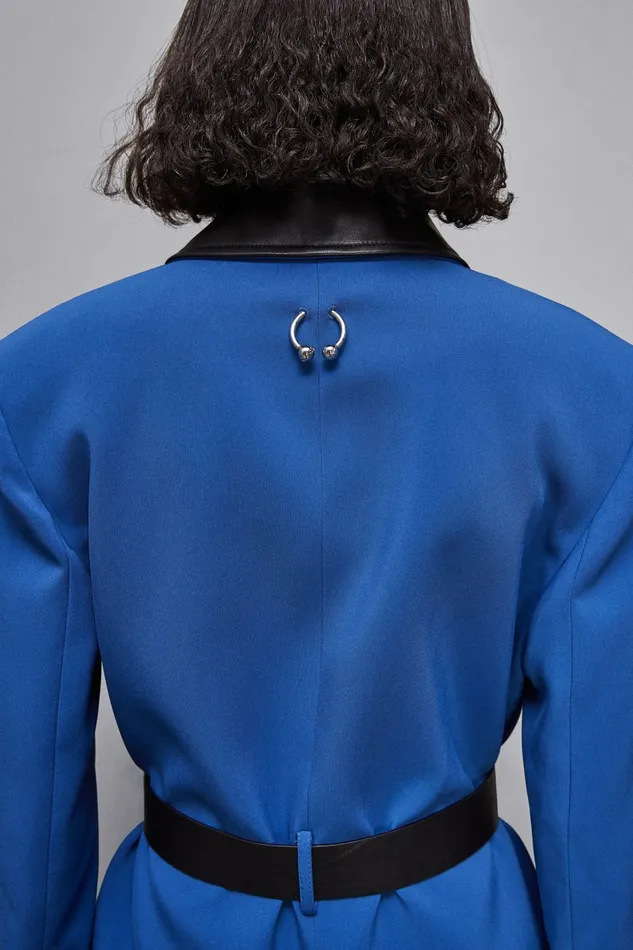 Patrizia Pepe Outerwear Mixed Fabric Jacket With Belt Blue 8211 Women