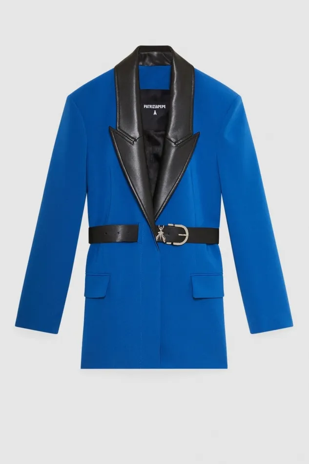 Patrizia Pepe Outerwear Mixed Fabric Jacket With Belt Blue 8211 Women