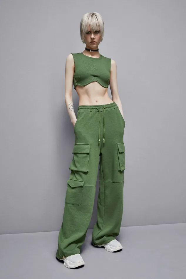 Patrizia Pepe Pants and Jeans Cotton Blend Fleece Cargo Pants Green 8211 Women